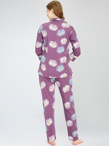 Image of ZEYO Night Suit for Women's Floral Printed Cotton Night Dress of Shirt and Pajama Set 5766