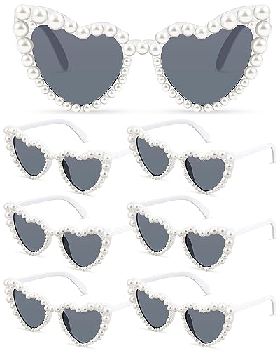 6 Pairs Heart Pearl Sunglasses Bride Sunglasses for Valentine Wedding Vintage Love Heart Sun Glasses