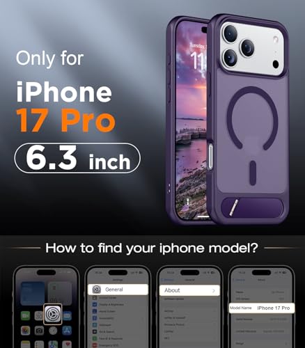 Image of Designed for iPhone 17 Pro Case, [Built-in Invisible Kickstand][Compatible with MagSafe][Military Grade Shockproof] Slim Translucent Matte Phone Case 6.3 inch (Purple)