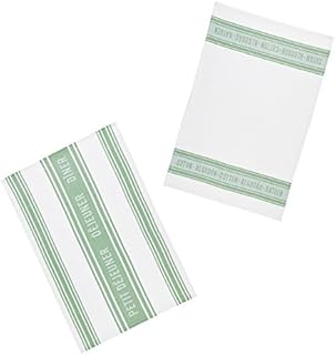 KitchenCraft French-Style 100% Cotton Jacquard Tea Towels, 70 x 47 cm - Green / White (Set of 2)