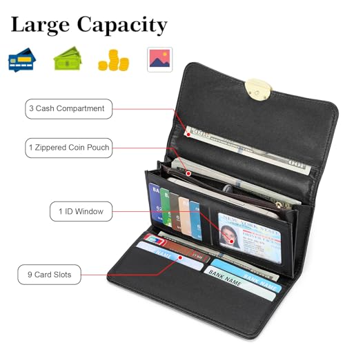 Image of Wallets for Women Trifold Wristlet Wallets Large Capacity RFID Blocking Ladies Purse Credit Card Holder