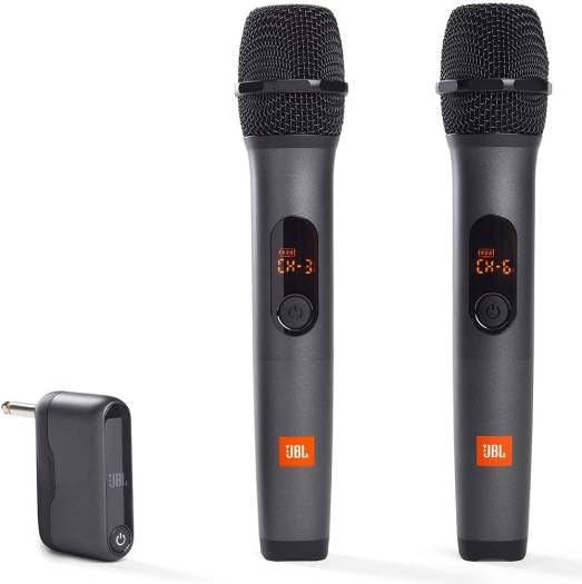 JBL Wireless Microphone System 2-Channel UHF Wireless Transmission 6H Receiver Power 1/4 Microphone Input Pro Sound for Clear Vocals AA Batteries for Microphones Black