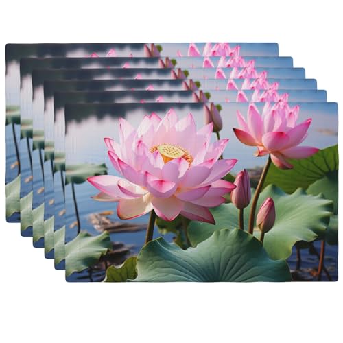 Sets de table lavables et résistants à la chaleur motif lotus rose