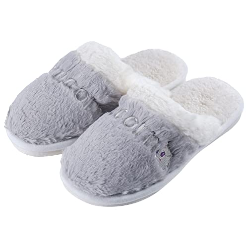 Vagasi Unisexe Pantoufles Femme Fourrure Hiver Chaussons Femme Fermées Licorne Adulte Homme Maison Intérieur Hôtel, Gris 38/39 Cover