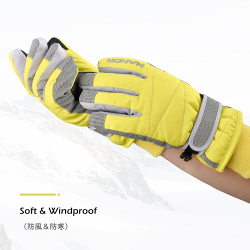 Image of TRIWONDER TRIWONDER Ski Gloves for Kids - Waterproof Snowboard Winter Warm Gloves Thermal Fleece Snow Gloves for Boys Girls (Yellow, S (7-8 Years Old))