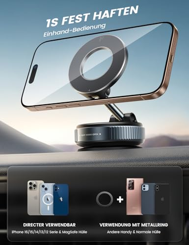 Lamicall Magnetischer Handyhalterung Auto für Magsafe Autohalterung - [TOP Vakuum Saugnapf & 24X Magnete] Mag Safehalterung Auto Handy Halterung, 360° Drehbar KFZ Halter für iPhone 17 16 15 14 Pro Max 6