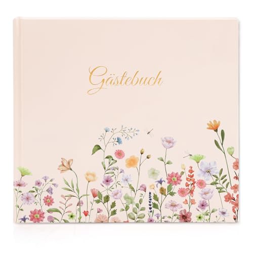 Gästebuch Geburtstag Blanko mit 40 Schöne Aufkleber und 48 Doppelseiten Premium Dickem Papier Größe 21x23cm Guest Book Hochzeitsgästebuch für Hochzeiten Geburtstage Polterabend Taufe Ferienwohnung