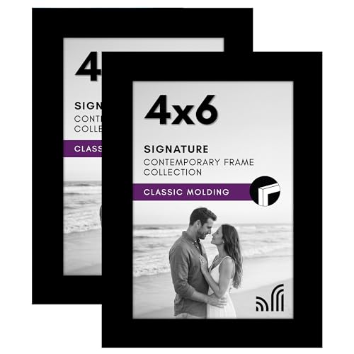 Image of Americanflat 4x6 Picture Frame with Shatter-Resistant Glass - Set of 2 - Signature Collection - Gallery-Style Frames Made of Engineered Wood - Picture Frames for Tabletop and Wall Display - Black