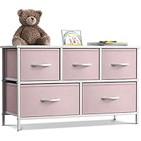 Sorbus Kids Dresser with 5 Drawers - Storage Chest Organizer Unit with Steel Frame, Wood Top, Easy Pull Fabric Bins - Long Wide TV Stand for Bedroom Furniture, Hallway, Closet & Office Organization
