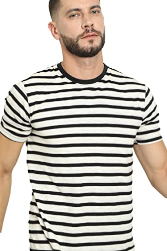 Image of fanideaz Mens Cotton Half Sleeve Striped Round Neck T Shirt