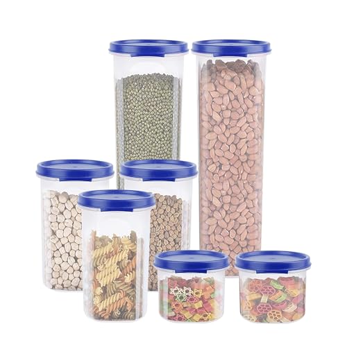 Image of Cutting EDGE Smart Slim Storage Airtight Container-Dark Blue,Set of 7 | Plastic material, size - 2x1.1L+3x585ml+2x250ml , pantry organization, pulses storage, grains storage, kitchen Storage