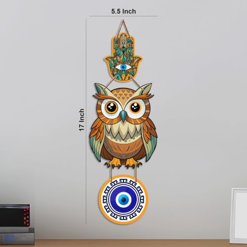 Image of Artvibes Lucky Owl Evil Eye Hanging Decor for Main Door & Entrance | Nazar Protection MDF Wall Art | Vastu Decorative Accent for Living Room | Office | Balcony & Hallway | Home Decoration (WH 8524N)