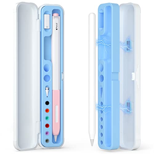 Image of Magnetic Carrying Case Compatible with Apple Pencil 2nd Generation and 1st Gen Pencil and Samsung Galaxy S-Pen Series, Pencil case Consists of Hard PC Shell and Soft Silicone Inner (Sky Blue)