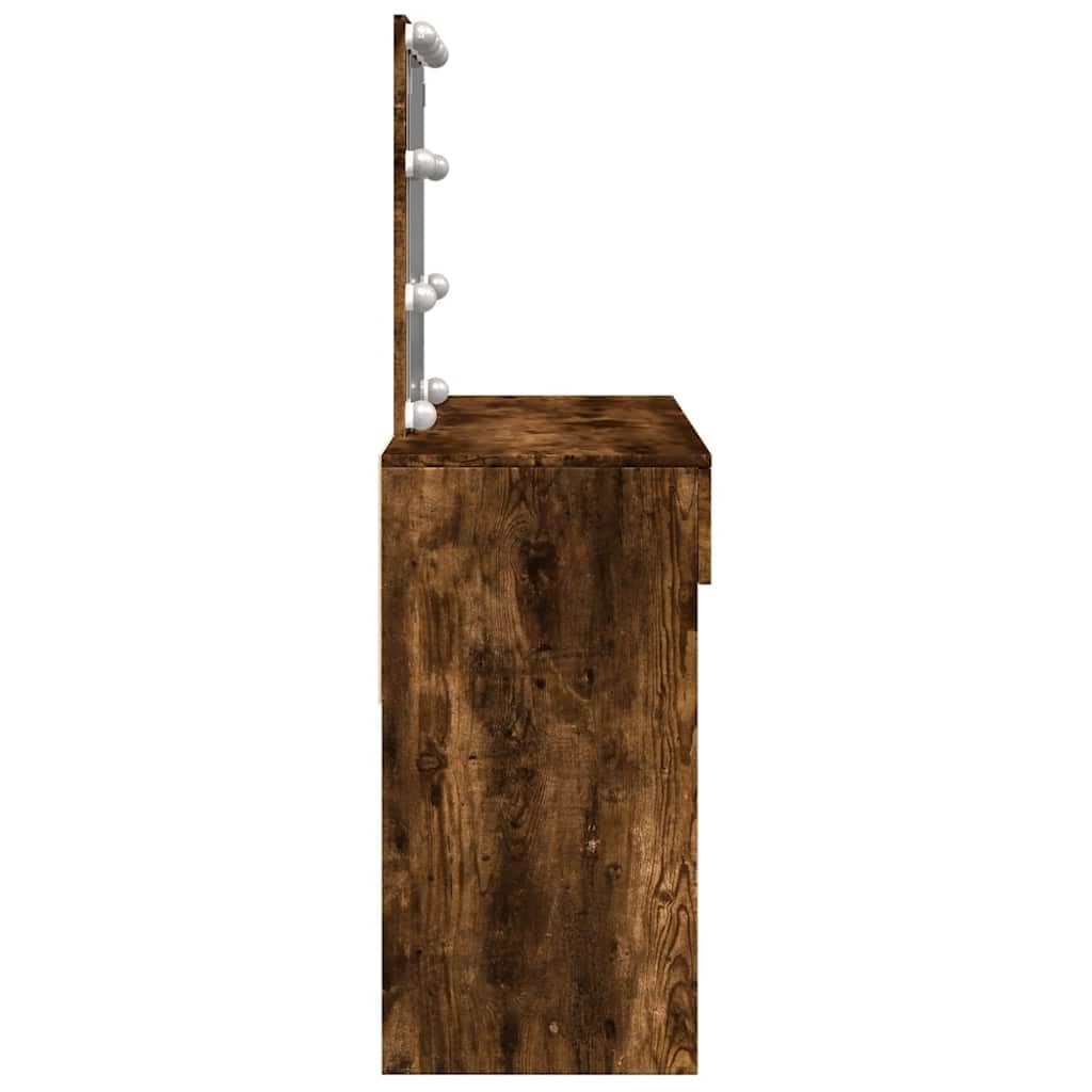 Schminktisch mit LED Beleuchtung Räuchereiche Holzwerkstoff 100x40x130 cm mit Spiegel und 2 Schubladen für Schlafzimmer Jugendzimmer mit Stauraum und USB Anschluss für Makeup Styling