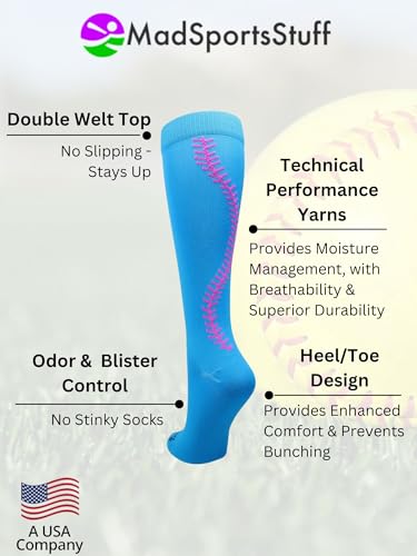 MadSportsStuff Softball Socks with Stitches for Girls and Women Youth and Adult Sizes in Over the Calf Length Kids4