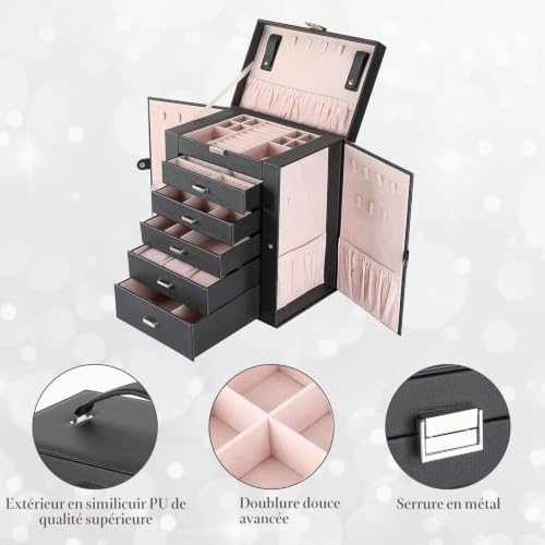 Coffret à Bijoux 6 Compartiments ProCase en Cuir Gainé pour Coiffeuse Moderne - 7