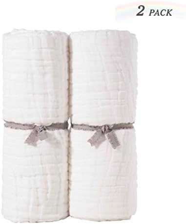 sense gnosis Baby White Bath Towels Set of 2 Natural Muslin Cotton Soft Hypoallergenic Breathable Blankets Absorbent Quick Dry Bathroom Towels for Babies and Adults 45 x 45 inch