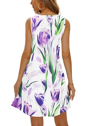 Image of Summer Dresses for Women 2026 Casual Sundresses Beach Cover Ups Sleeveless Tshirt Swing Dress with Pockets