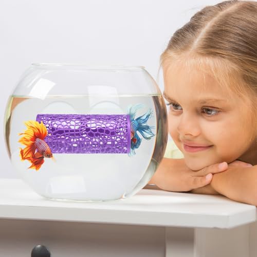 Image of Honeydak 2 Pcs Betta Fish Tank Accessories Betta Tunnel Fish Toys Safe Hollow Hammock Cave Aquarium Decor with Suction Cups for Small Shrimp Reptile Guppies(Purple,Hideout Tube)