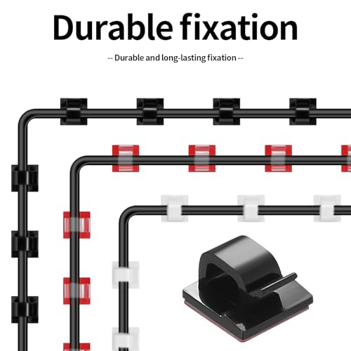 105 piezas de clips autoadhesivos para cables, sujetadores de cables adhesivos negros para gestión de cables en pared y debajo de escritorio, clips para cables Ethernet y TV miniatura 5