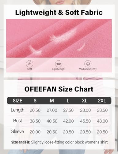Ofeefan Womens Fall Fashion 2024 Casual Colorblock Shirts Long Sleeve Tshirts Trendy Crewneck Blouses Mint Green M thumb #5