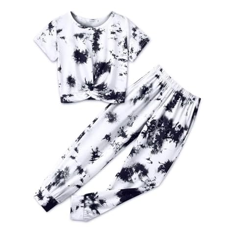 Arshiner Girls Hip Hop Clothes 2 Piece Tie Dye Outfits Street Dancewear Black&White 10/11 Cover
