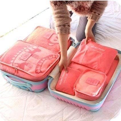 Image of Travel Organizer Pouch Set of 6, Space Saver Packing Cubes for Suitcase, Clothes, Underwear, Socks and Shoes (WATERMELON)