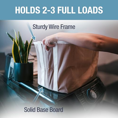 Image of CleverMade Collapsible Laundry Basket LUXE 2 Pack - 60 L (16 Gal) Foldable Cotton Blend Clothes Hamper with Vegan Leather Accents, Reinforced Handles, Space Saving Laundry Bin Holds 55 lbs - Cream