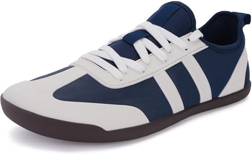 WHITIN Herren Barfußschuhe Sommer Breite Barfuss Schuhe Weit Barfuß Sneaker Traillaufschuhe Barefoot Shoes Men Zero Drop Freizeitschuhe Bequem Blau Weiß 46 EU