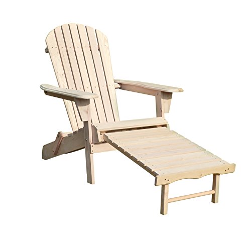 Merry Garden Foldable Wooden Adirondack Chair Kit with Pullout Ottoman, Outdoor, Garden, Lawn, Deck Chair, Unfinished