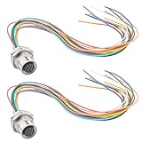 Hamadap M12 Connector 12 Pin Female A Coded Aviation Sensor Cable,16mm Industrial Circular Connector,IP67 Waterproof Front Mount UnShielded Straight Electrical Cable 2 Pack