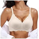 Generisch Bügelloser BH Damen Ohne Bügel Push up BH Große Brüste Starker Halt Soft Seamless Nahtloser BH V-Ausschnitt Bequem Schlaf Bra Klassische Bustier Gepolstert Bralette Ohne Buegel (White, L)
