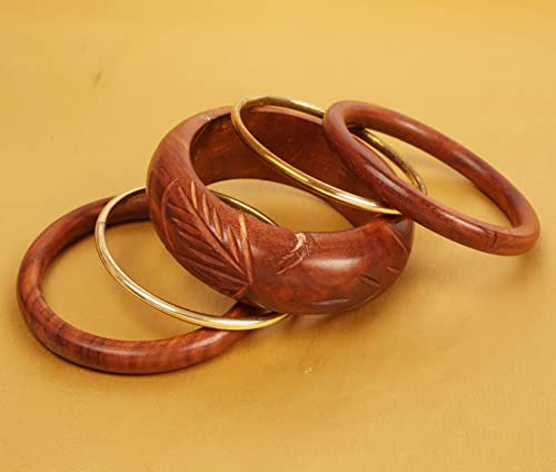 Image of Touchstone wood bracelets for women bangle wooden jewelry handmade artisan bangles natural handcrafted brown olive stylish chunky boho bohemian bracelet brass metal inlaid woods stackable