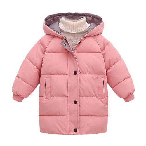 Generisch Girls Down Jacket Thick Quilted Winter Mid Length Coat, pink, 4-5 Years
