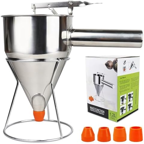 Pancake Batter Dispenser, Large 40oz/1200ml Multi-Caliber Stainless Steel Funnel Cake Dispenser with Stand for Commercial and Home Use Cover