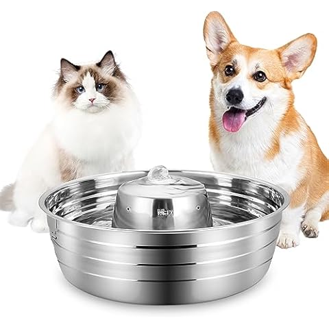 Ofat Home Dog Water Fountain, 128oz/1Gal/3.78L Stainless Steel Pet Water Fountain, Large Dog Water Fountain, Easy to Assemble and Clean with Ultra-Quiet Pump for Cat, Dogs, Multiple Pets Cover