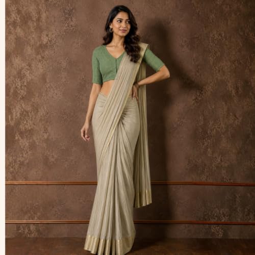 Image of Studio Shringaar Women Cotton Half Sleeve Madras Checks Saree Blouse with Stretchable Sides