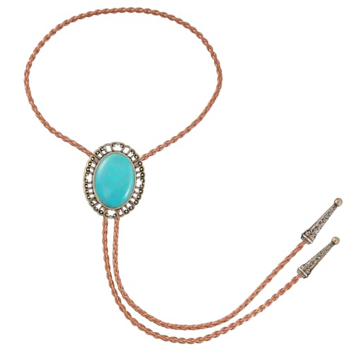 Image of Jeilwiy Bolo Tie for Men Real Stone Westwern Cowboy Ties Silver Bolos Women Leather Necktie Gift for Birthday Christmas