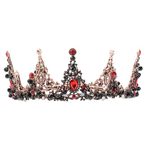 Corona negra gótica de boda con diamantes de imitación rojos y aleación retro para novia