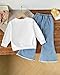 Doresbebe 3-4T Toddler Girl Jeans Clothes Kid Fall Winter Outfit Long Rufffle Sleeves Sweatsuit Embroidery White Shirts Top Ripped Denim Pants Sweatshirt Embroidery 4 Years Old Fashion Outfits