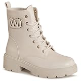 topschuhe24 3204 Damen Plateau Stiefeletten Worker Biker Boots, Farbe:Beige, Größe:38 EU
