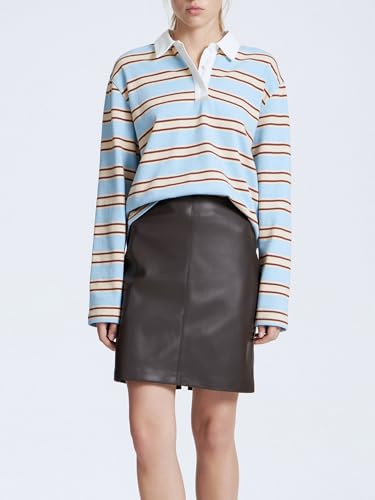 Women Striped Rugby Shirts Vintage Oversized Long Sleeve Collared Polo Shirt Y2k Button Up Pullover Sweatshirt Top2