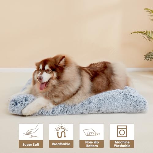 EHEYCIGA Flauschig Hundebett Grosse Hunde XXL, 120x90cm, Hundekissen Waschbar, Kuschelig rutschfest Hundematte mit Langem Plüsch, Grau
