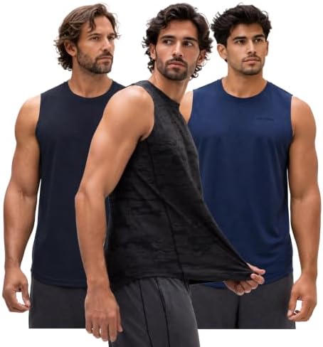 DEVOPS 3 Pack Sleeveless Men's Muscle Shirts Dry Fit Mesh Tank Top Gym
