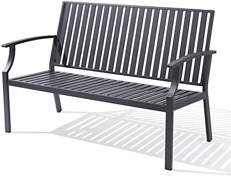 Mutaomay Outdoor Bench, 52" Aluminum Frame 3-Person Patio Garden Bench with Anti-Rust, Porch Bench Furniture Memorial Benches for Outdoors Park, Lawn, Deck Weathered 660LBS Weight Capacity