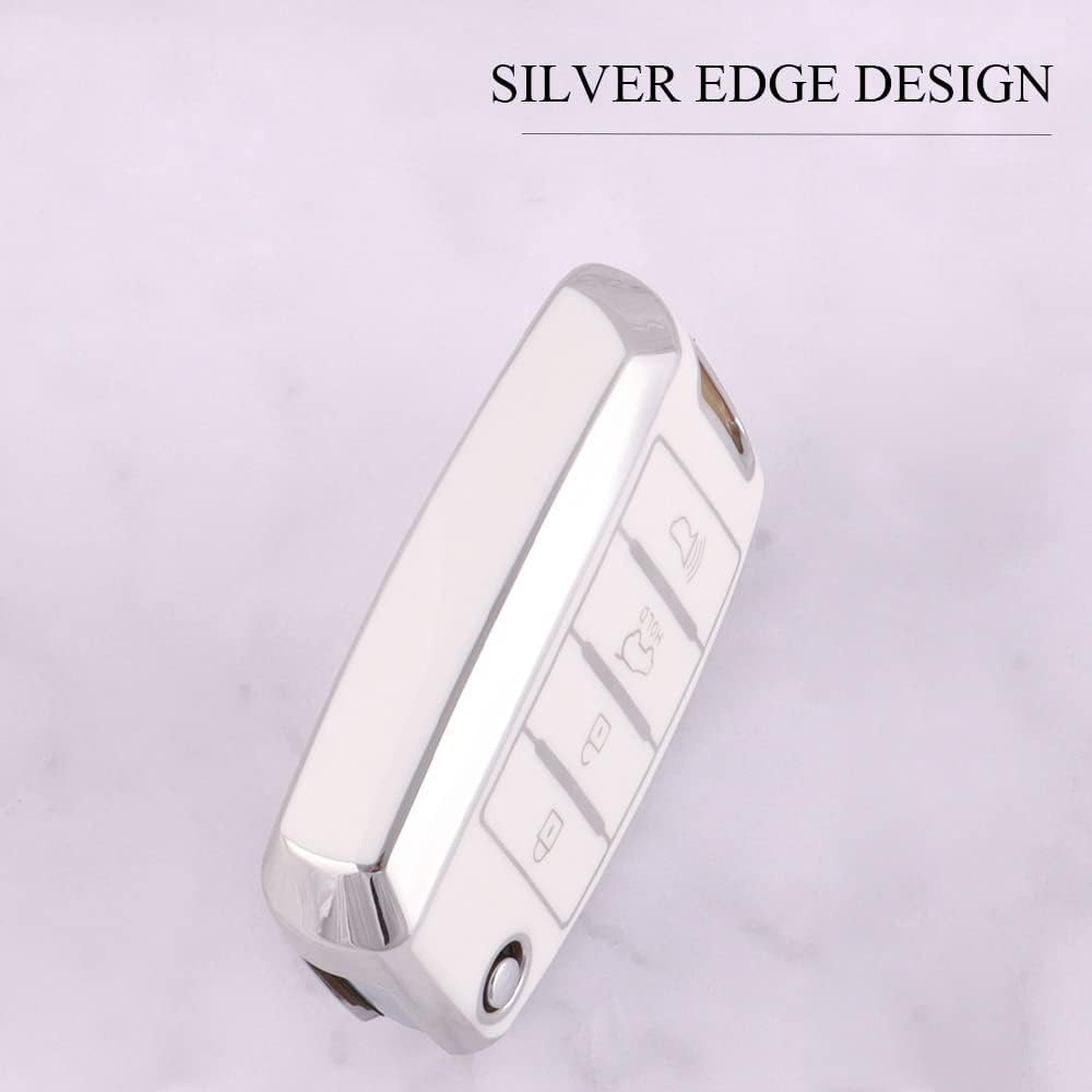 SANRILY Sliver-Edge 4 Button Flip Key Fob Cover for Kia Sorento Sportage Rio Soul Forte Optima Carens Picanto Accessories Keyless Key Case with Leather Keychain Beige