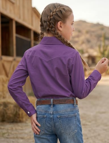 Image of Noomelfish Girls Long Sleeve Western Pearl Snap Button Down Shirt Cowgirl Outfits Blouse Tops (5-14 Years)
