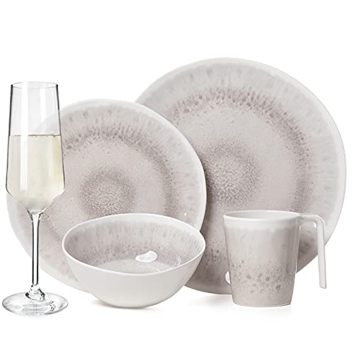 Vaisselle de camping en mélamine pour 4 personnes - Design enclume - 16 pièces - Verres à champagne - Flûtes - Vaisselle de table - Pique-nique BBQ