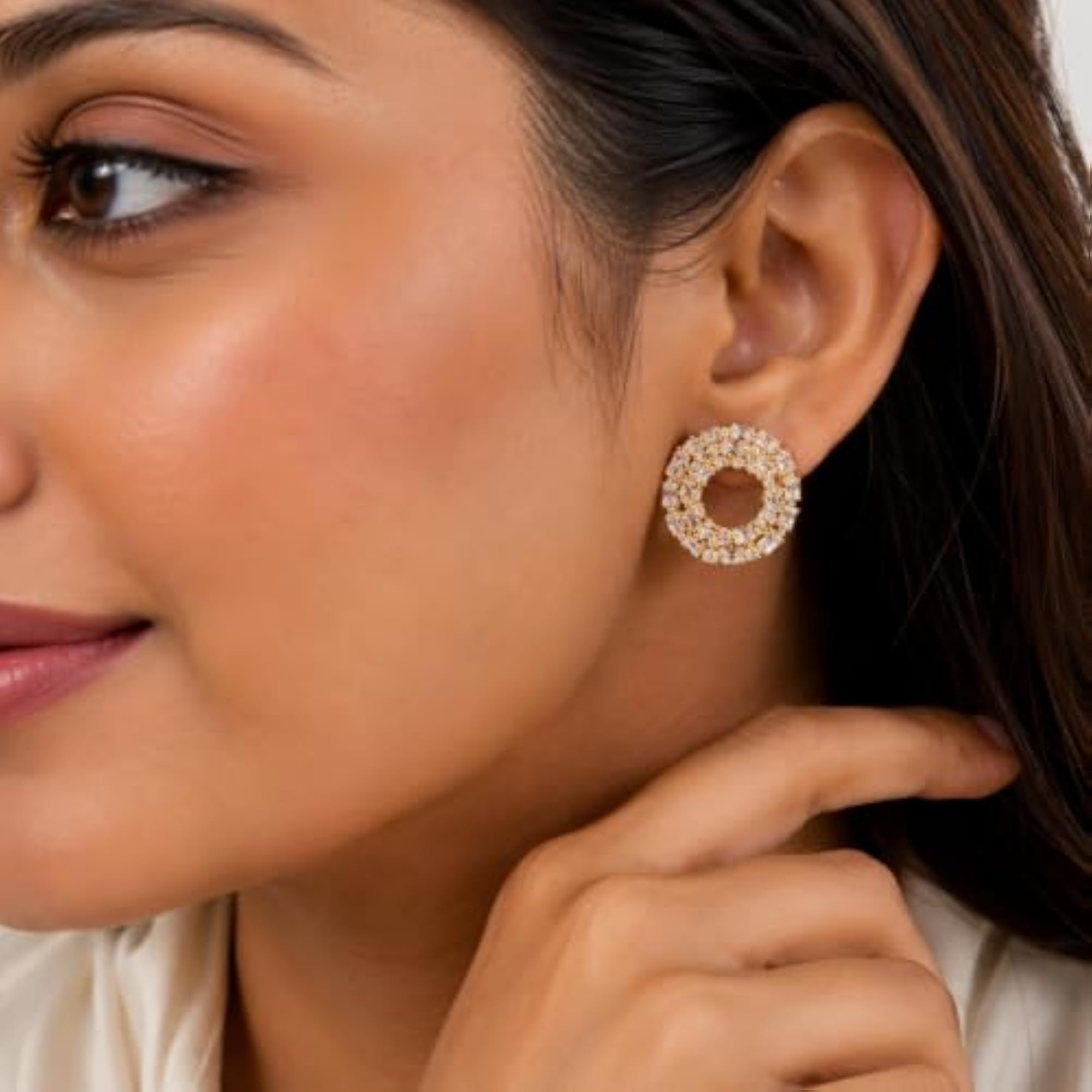 Open Circle CZ Stud Earrings, 2 cm
