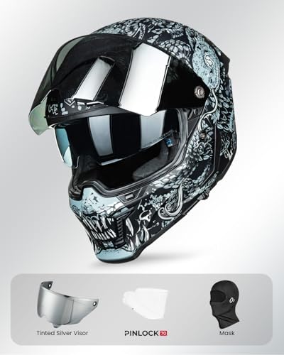 Image of ILM Motorcycle Helmets for Adult Men Women Full Face DOT ECE Powersports Dual Visor Street Racing Helmet with Pinlock Cascos para Motos Model MF509 (Mythology Silver, S)